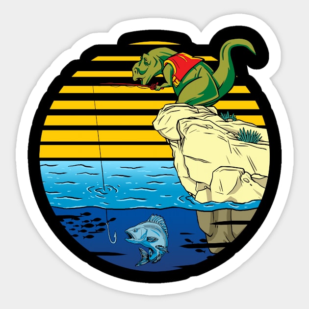 Funny Dinosaur Fisherman T-Rex Fishing Bass Fish Sticker by Alex21